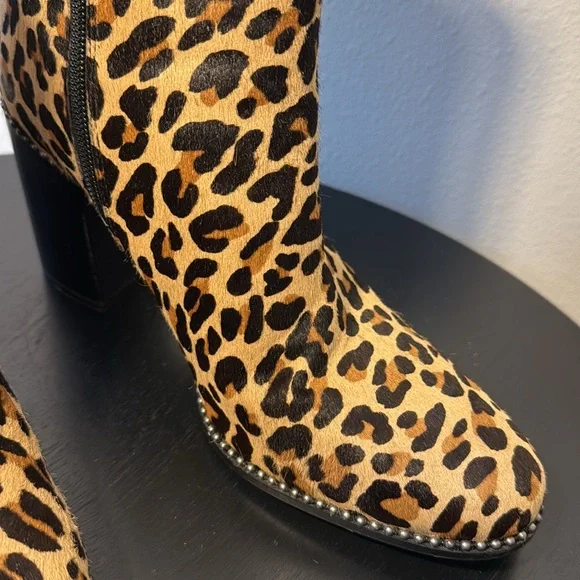 Coach Drea Bead Chain Leopord Print Genuine Calf Hair Leather Booties - Picture 7 of 13